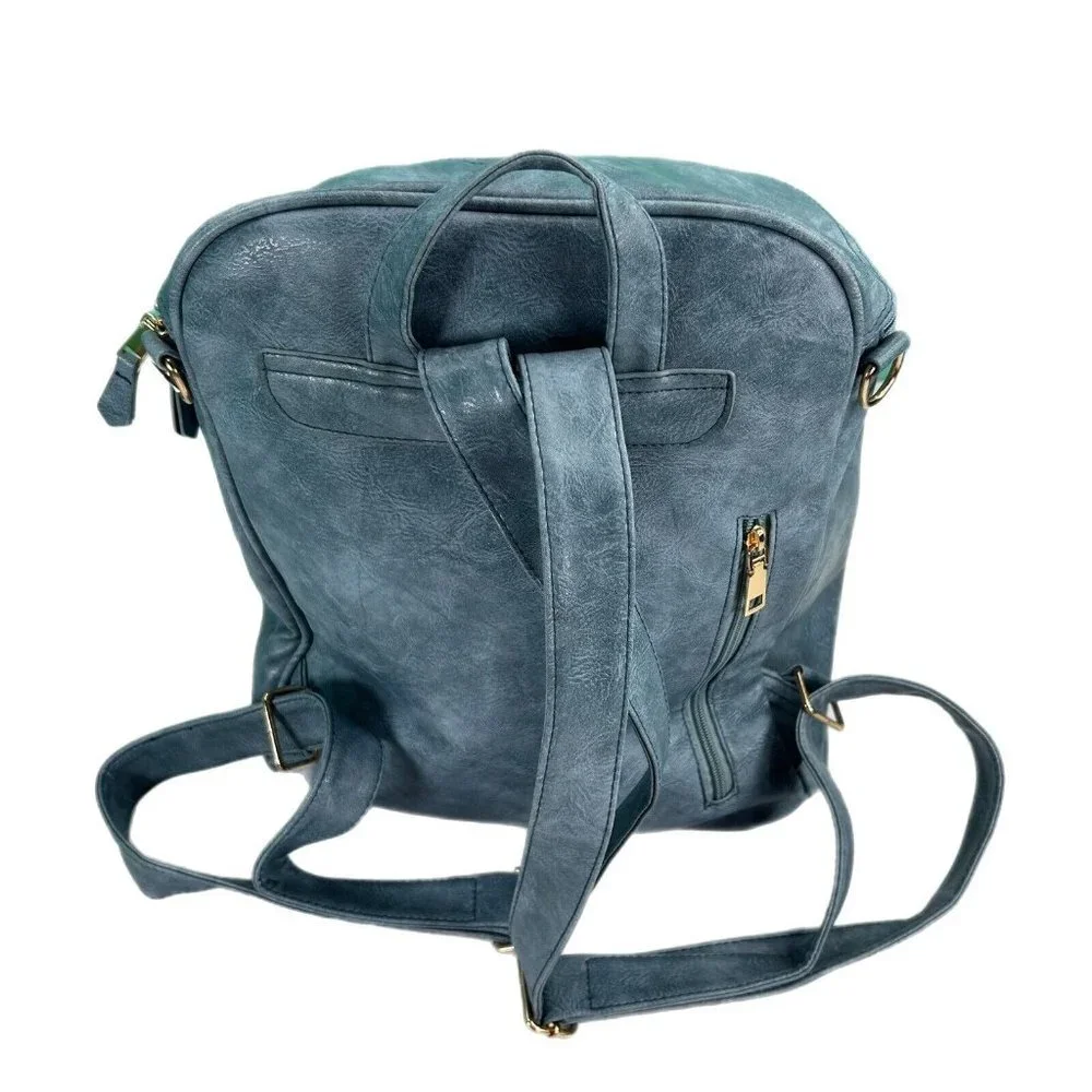 Backpack Purse Blue Vegan Leather Detachable Shoulder Strap Back & Inside Pocket